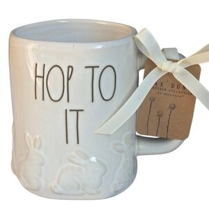 Rae Dunn Hop To It‎ Bunnies Embossed Ceramic Coffee Mug 16oz Ivory